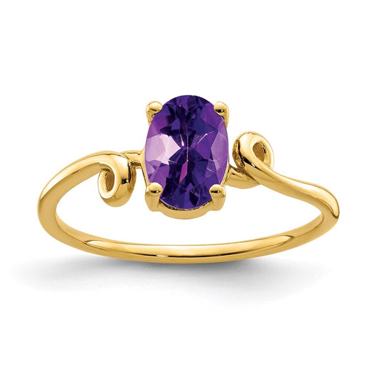 14K Yellow Gold 7x5 mm Oval Amethyst ring