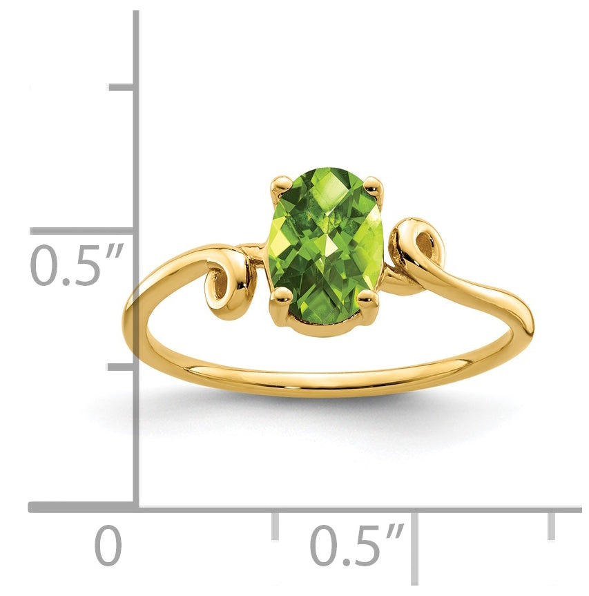 14K Yellow Gold 7x5mm Oval Peridot Checker ring