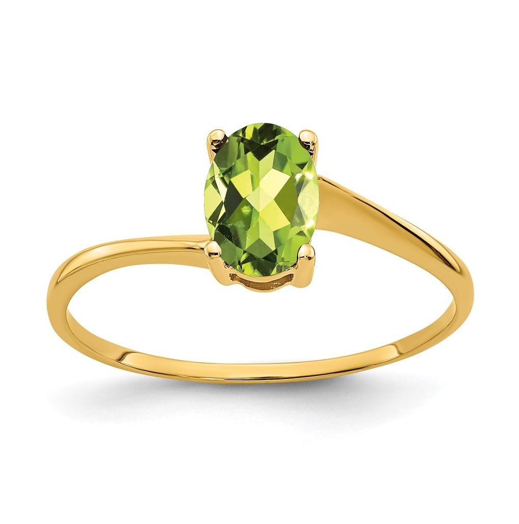 14K Yellow Gold 7x5mm Oval Peridot ring – Elegant Jewelry Gift for Birthday, Anniversary, Engagement, Wedding