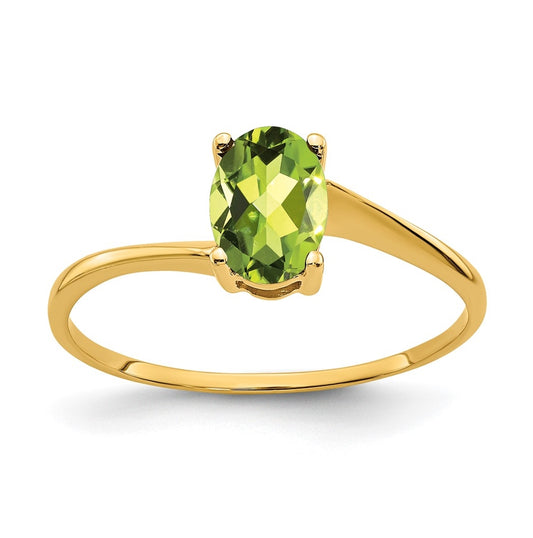 14K Yellow Gold 7x5mm Oval Peridot ring – Elegant Jewelry Gift for Birthday, Anniversary, Engagement, Wedding