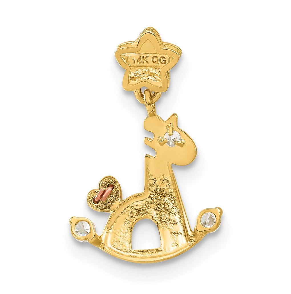 14k Yellow and Rose Gold Cubic Zirconia Children's Rocking Horse Pendant