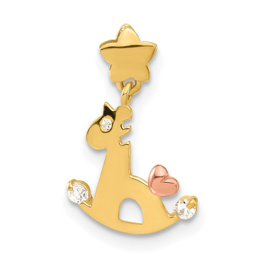 14k Yellow and Rose Gold Cubic Zirconia Children's Rocking Horse Pendant