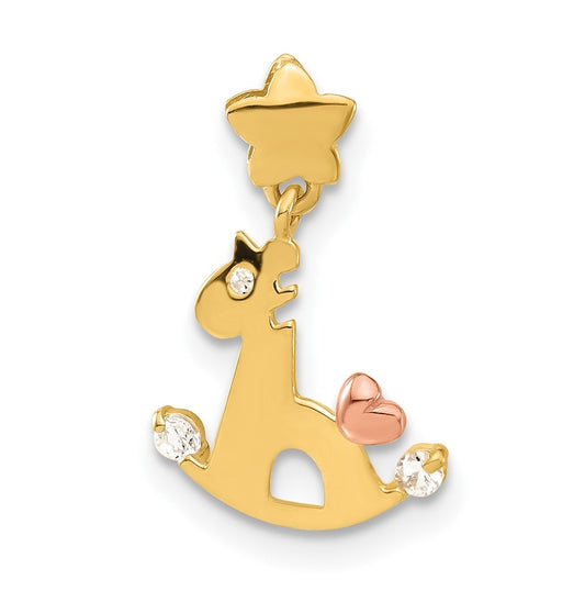14k Yellow and Rose Gold Cubic Zirconia Children's Rocking Horse Pendant