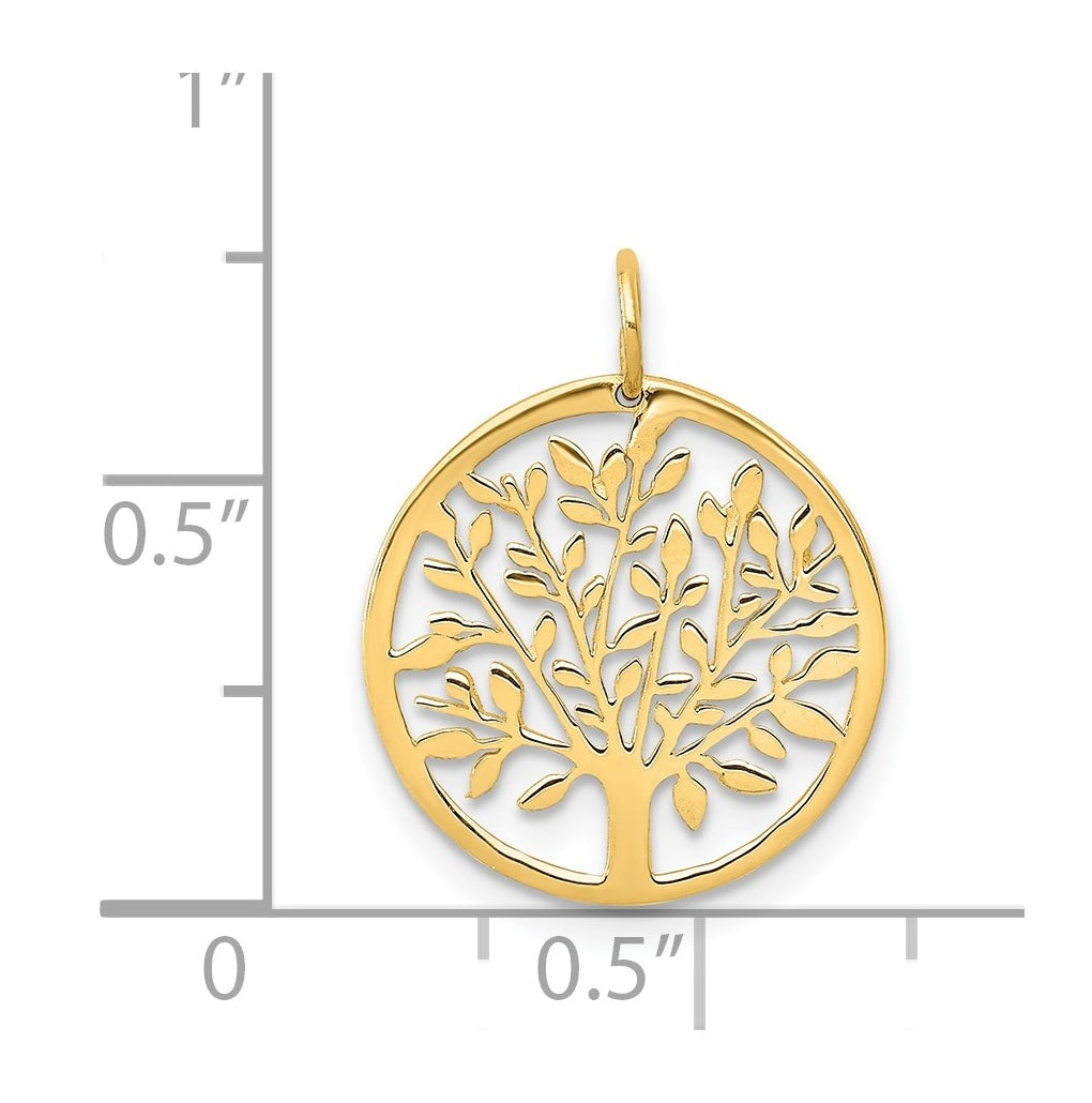 14K Yellow Gold Round Tree Pendant – Elegant Jewelry Gift for Birthday, Anniversary, Engagement, Wedding