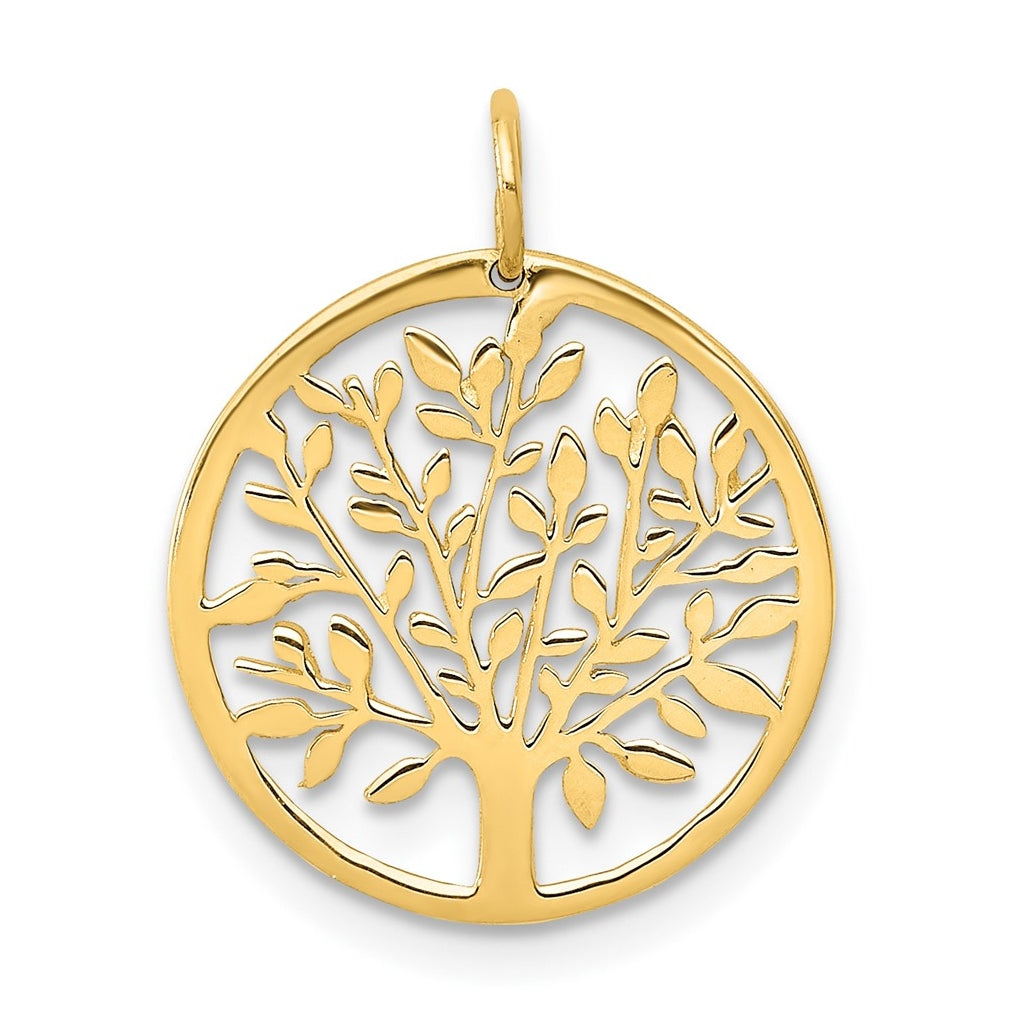 14K Yellow Gold Round Tree Pendant – Elegant Jewelry Gift for Birthday, Anniversary, Engagement, Wedding