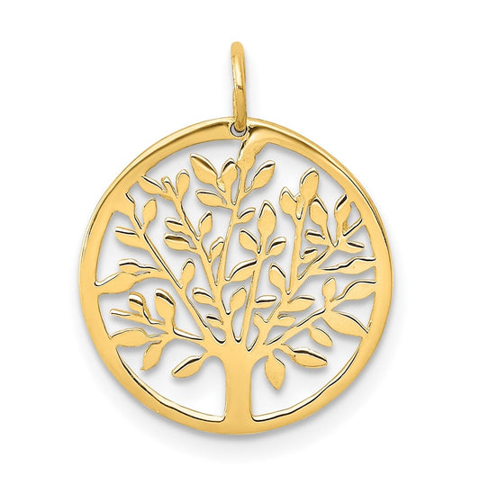 14K Yellow Gold Round Tree Pendant – Elegant Jewelry Gift for Birthday, Anniversary, Engagement, Wedding