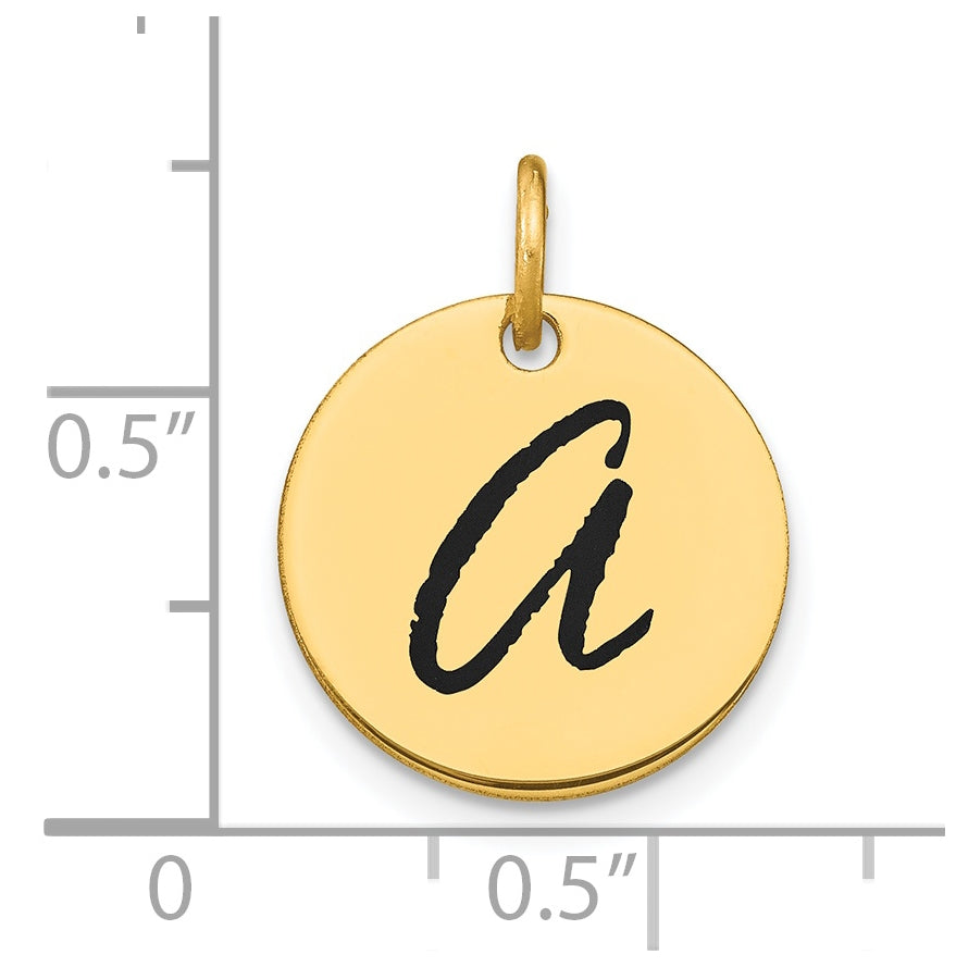 14K Yellow Gold Polished Black Enamel Letter A Initial Disk Charm