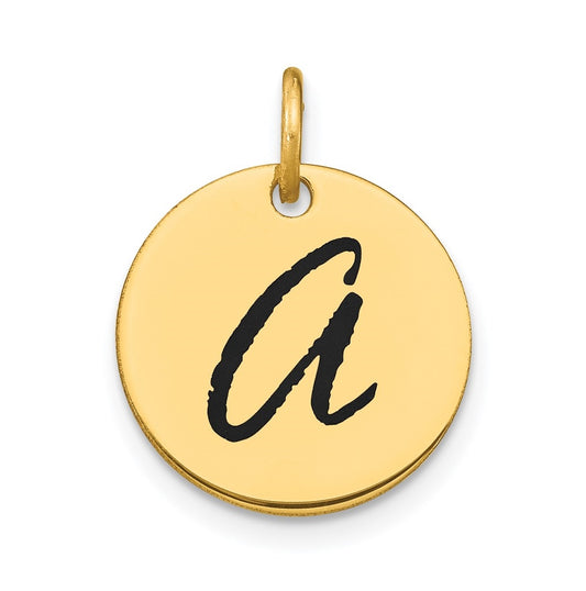 14K Yellow Gold Polished Black Enamel Letter A Initial Disk Charm