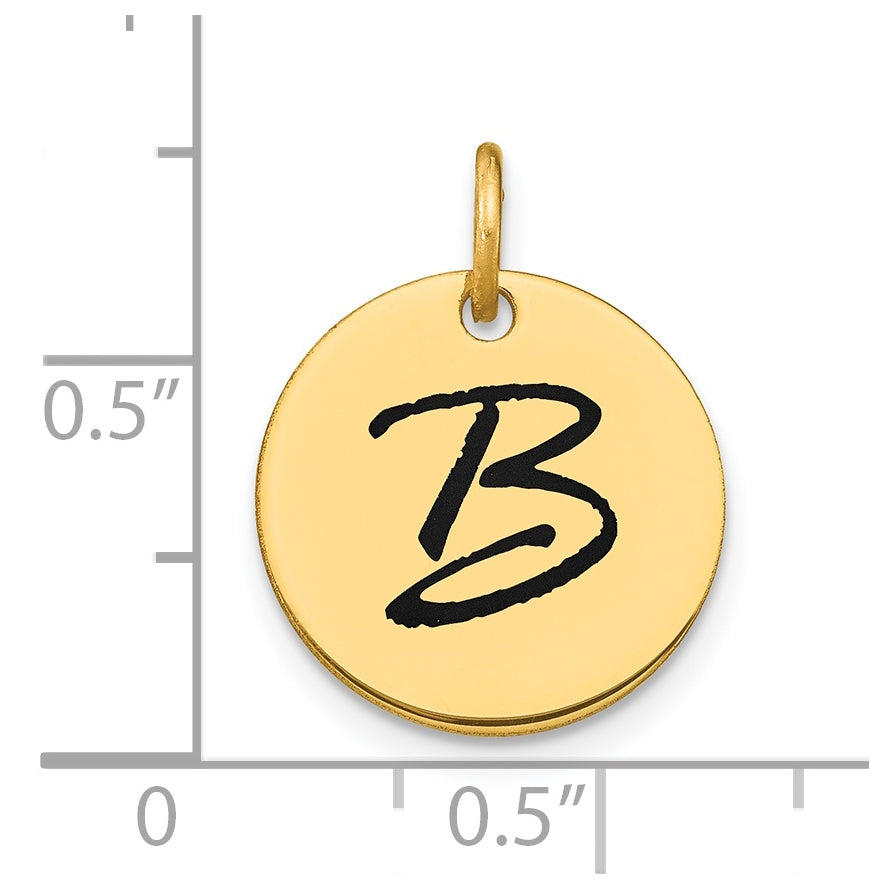 14K Yellow Gold Polished Black Enamel Letter B Initial Disk Charm