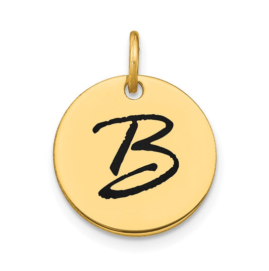 14K Yellow Gold Polished Black Enamel Letter B Initial Disk Charm
