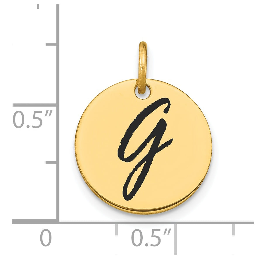 14K Yellow Gold Polished Black Enamel Letter G Initial Disk Charm
