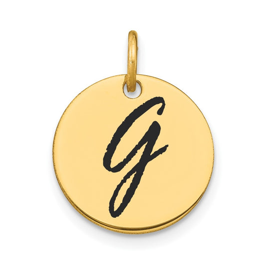 14K Yellow Gold Polished Black Enamel Letter G Initial Disk Charm