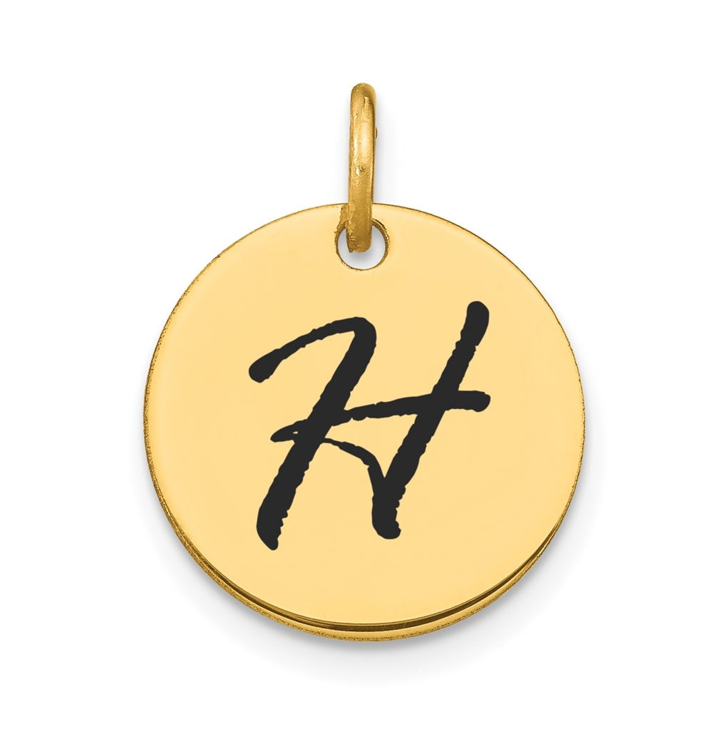 14K Yellow Gold Polished Black Enamel Letter H Initial Disk Charm