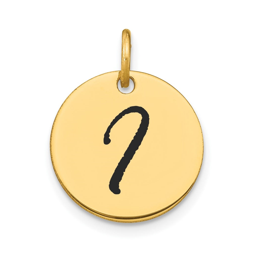 14K Yellow Gold Polished Black Enamel Letter I Initial Disk Charm