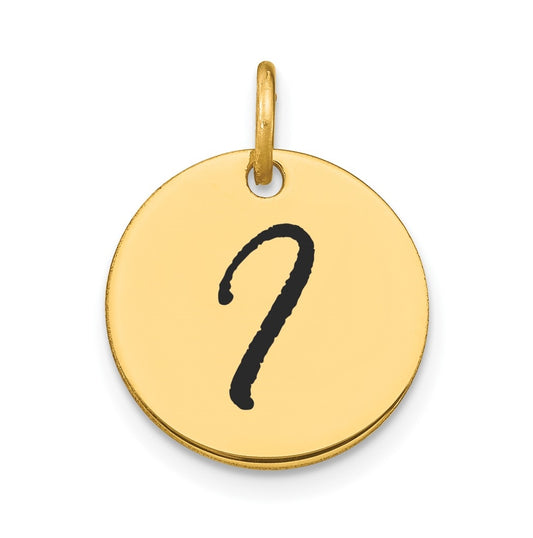 14K Yellow Gold Polished Black Enamel Letter I Initial Disk Charm