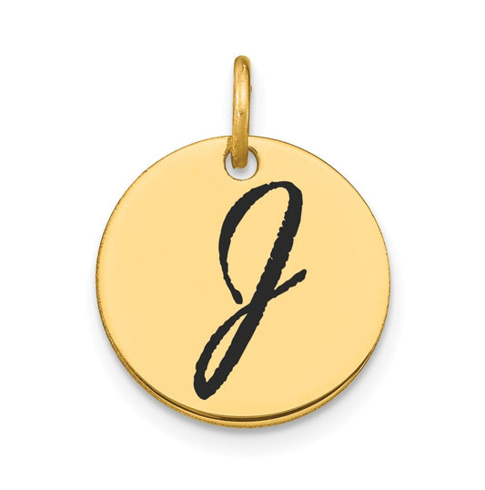 14K Yellow Gold Polished Black Enamel Letter J Initial Disk Charm