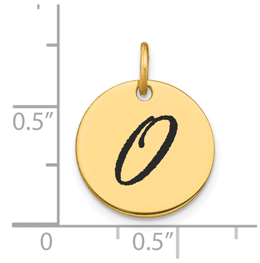 14K Yellow Gold Polished Black Enamel Letter O Initial Disk Charm