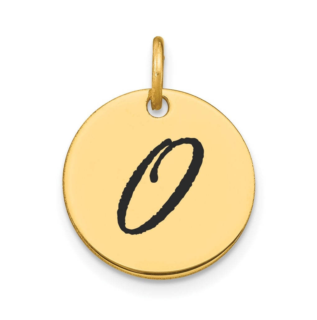 14K Yellow Gold Polished Black Enamel Letter O Initial Disk Charm