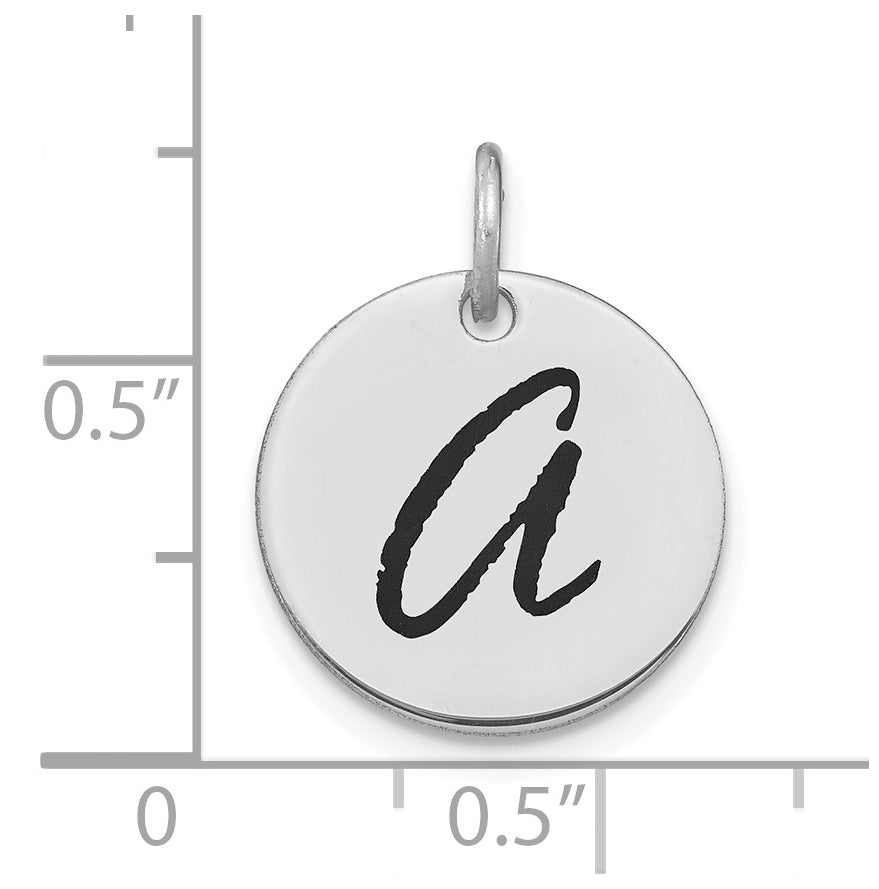 14K White Gold Polished Black Enamel Letter A Initial Disk Charm