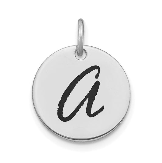 14K White Gold Polished Black Enamel Letter A Initial Disk Charm