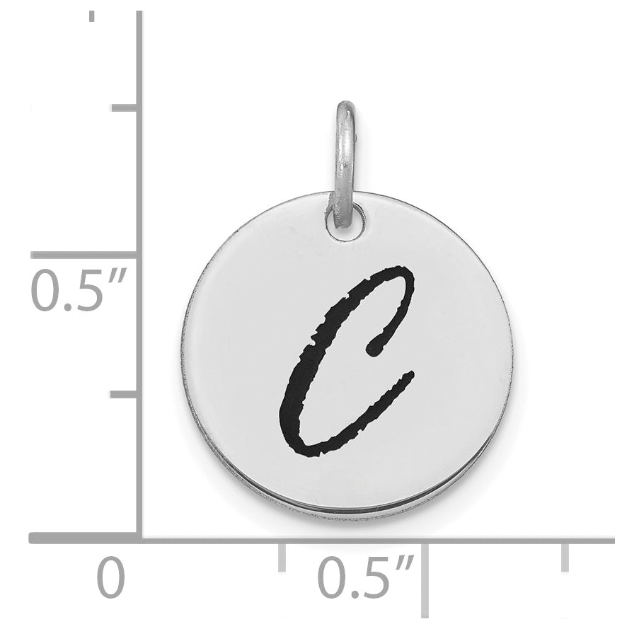 14K White Gold Polished Black Enamel Letter C Initial Disk Charm