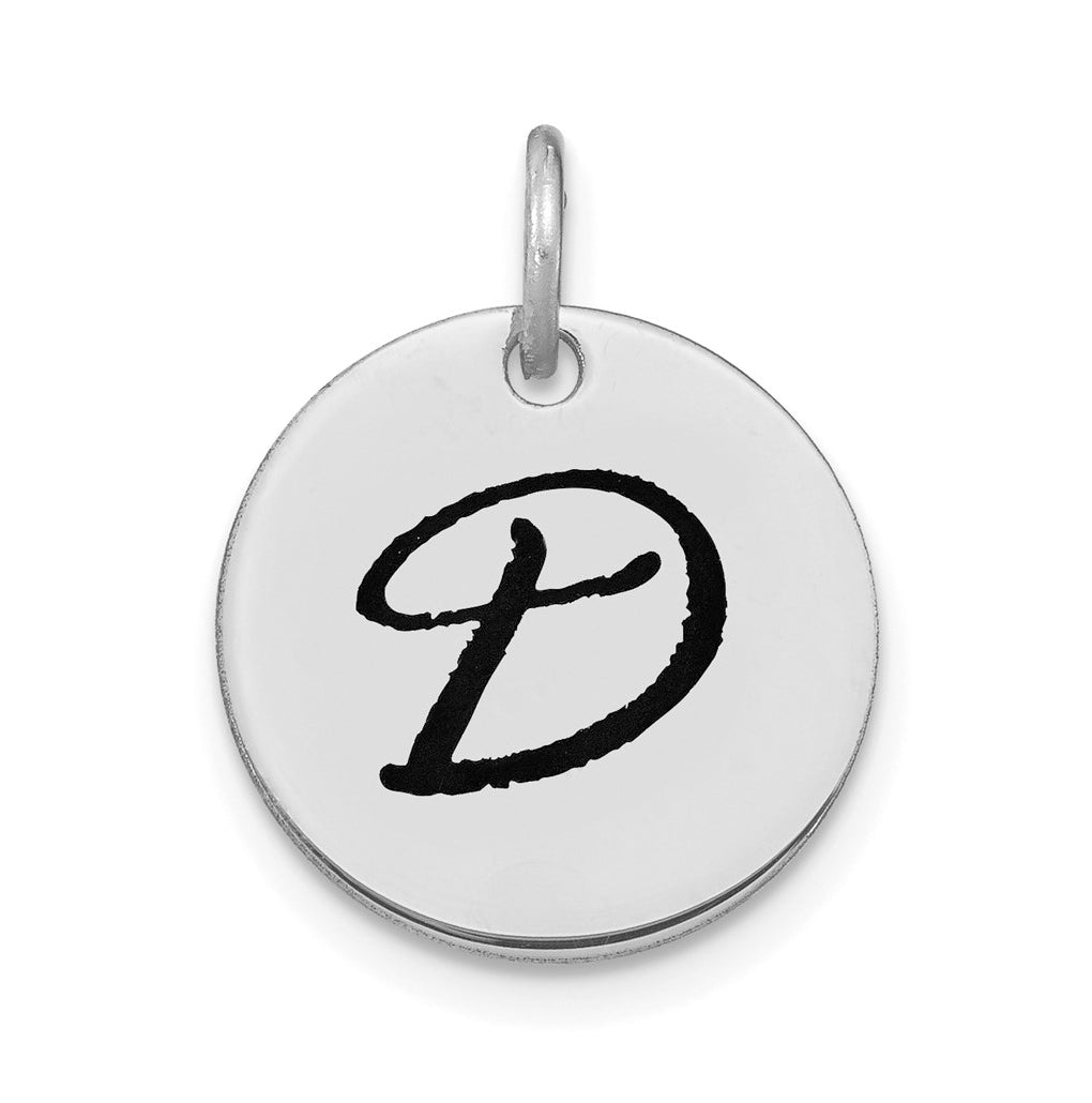 14K White Gold Polished Black Enamel Letter D Initial Disk Charm