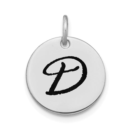 14K White Gold Polished Black Enamel Letter D Initial Disk Charm