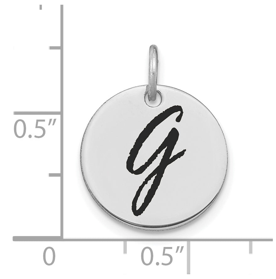 14K White Gold Polished Black Enamel Letter G Initial Disk Charm