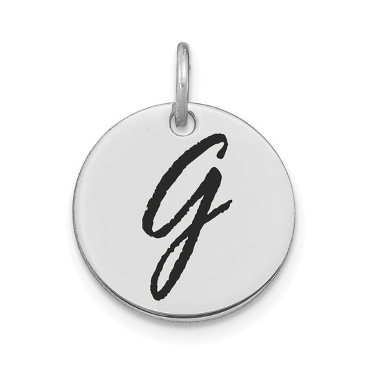 14K White Gold Polished Black Enamel Letter G Initial Disk Charm