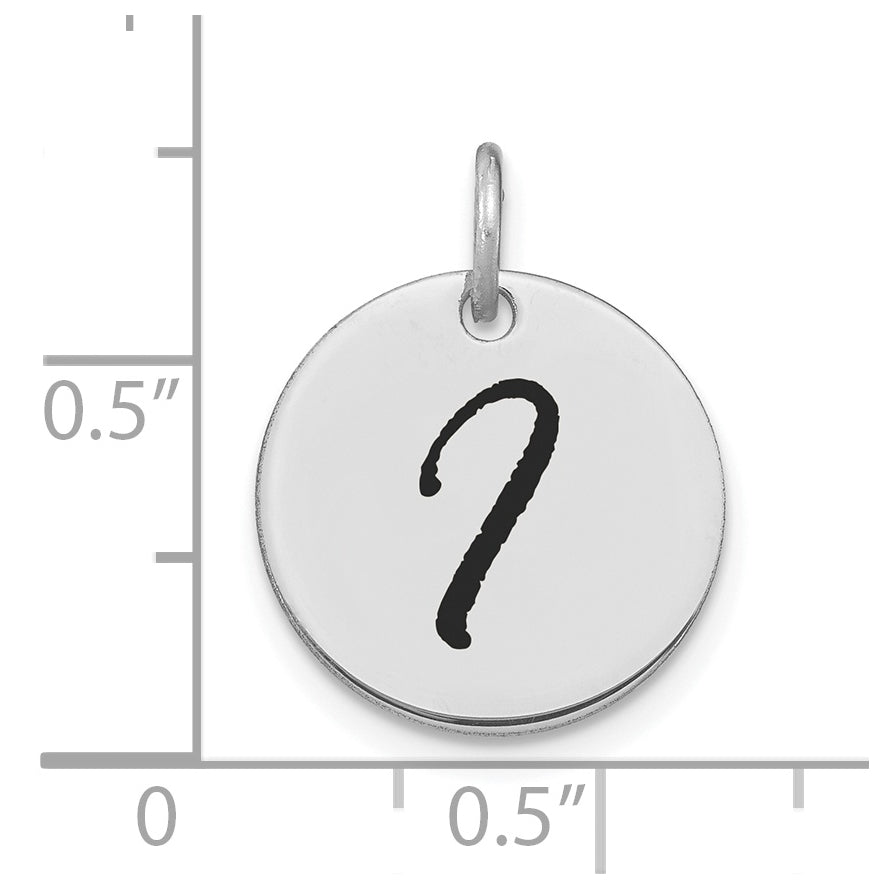 14K White Gold Polished Black Enamel Letter I Initial Disk Charm