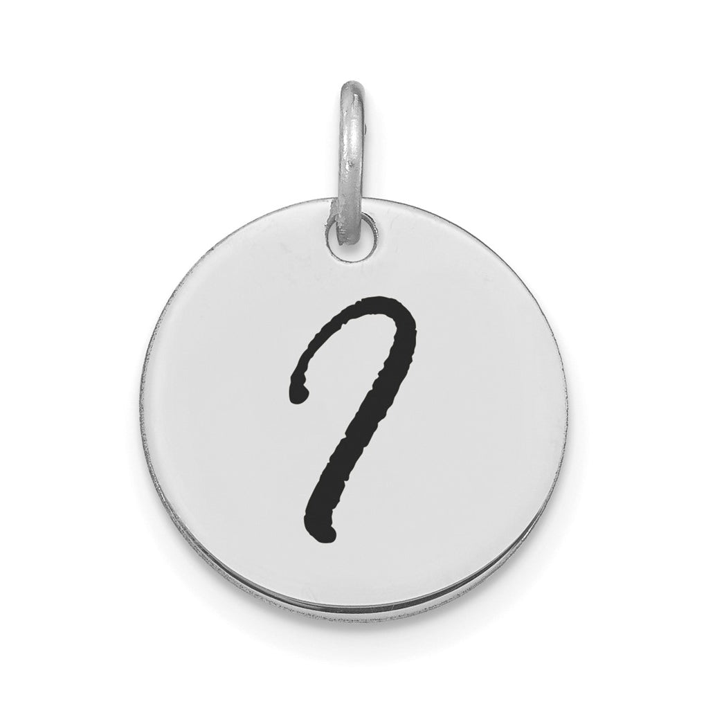 14K White Gold Polished Black Enamel Letter I Initial Disk Charm