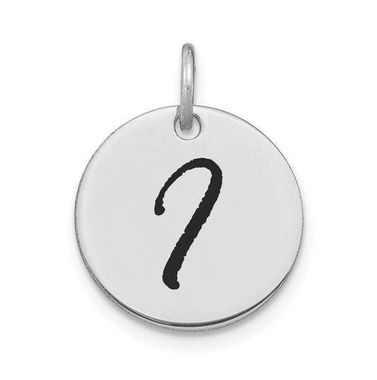 14K White Gold Polished Black Enamel Letter I Initial Disk Charm