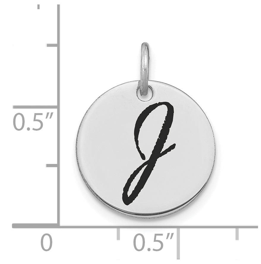 14K White Gold Polished Black Enamel Letter J Initial Disk Charm
