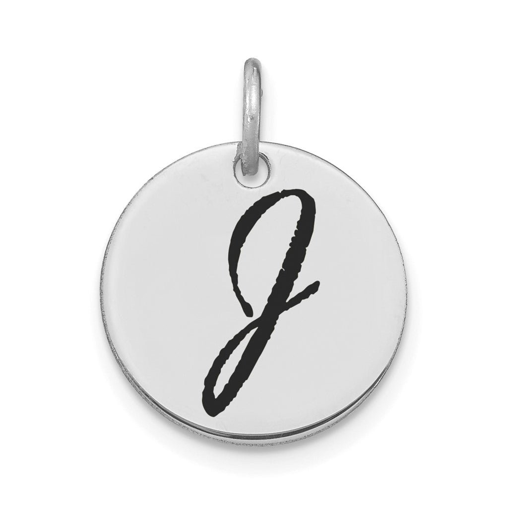 14K White Gold Polished Black Enamel Letter J Initial Disk Charm