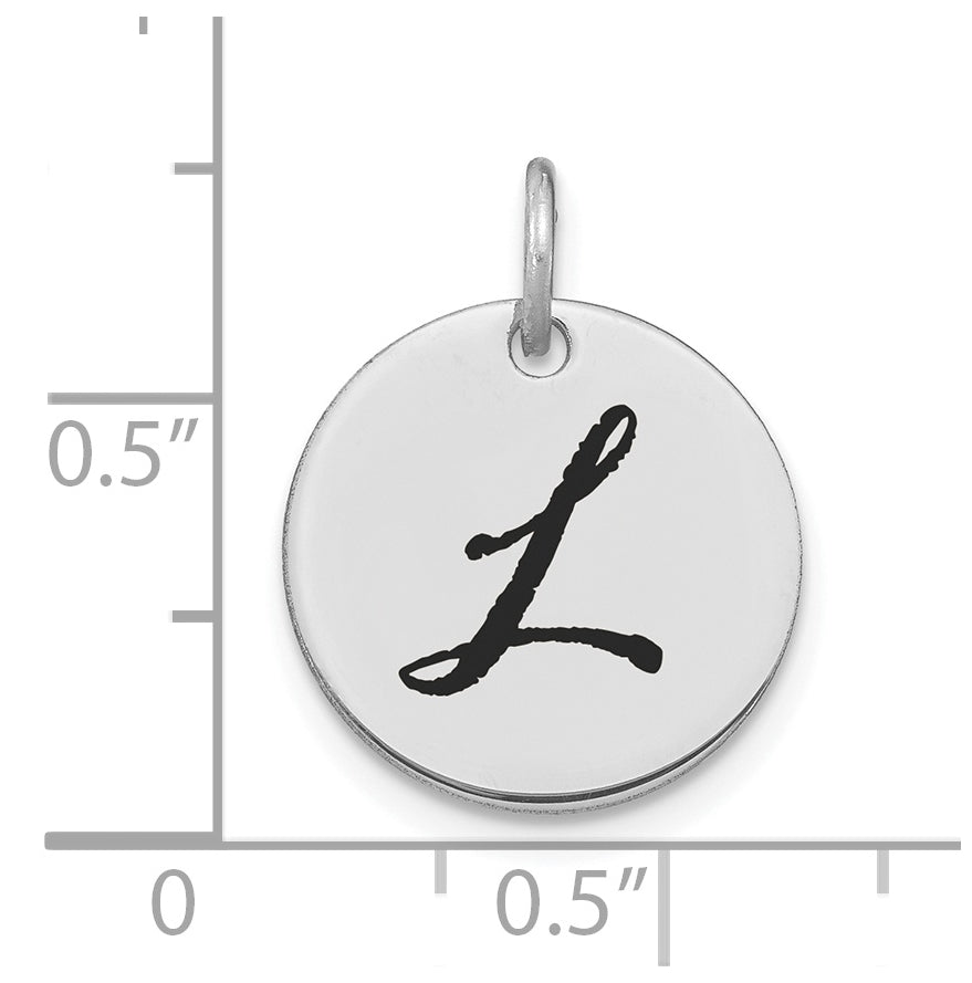 14K White Gold Polished Black Enamel Letter L Initial Disk Charm