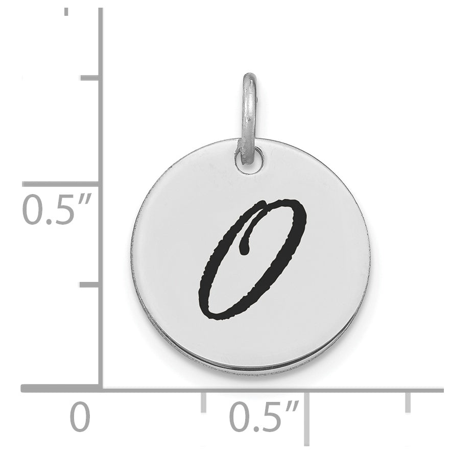 14K White Gold Polished Black Enamel Letter O Initial Disk Charm