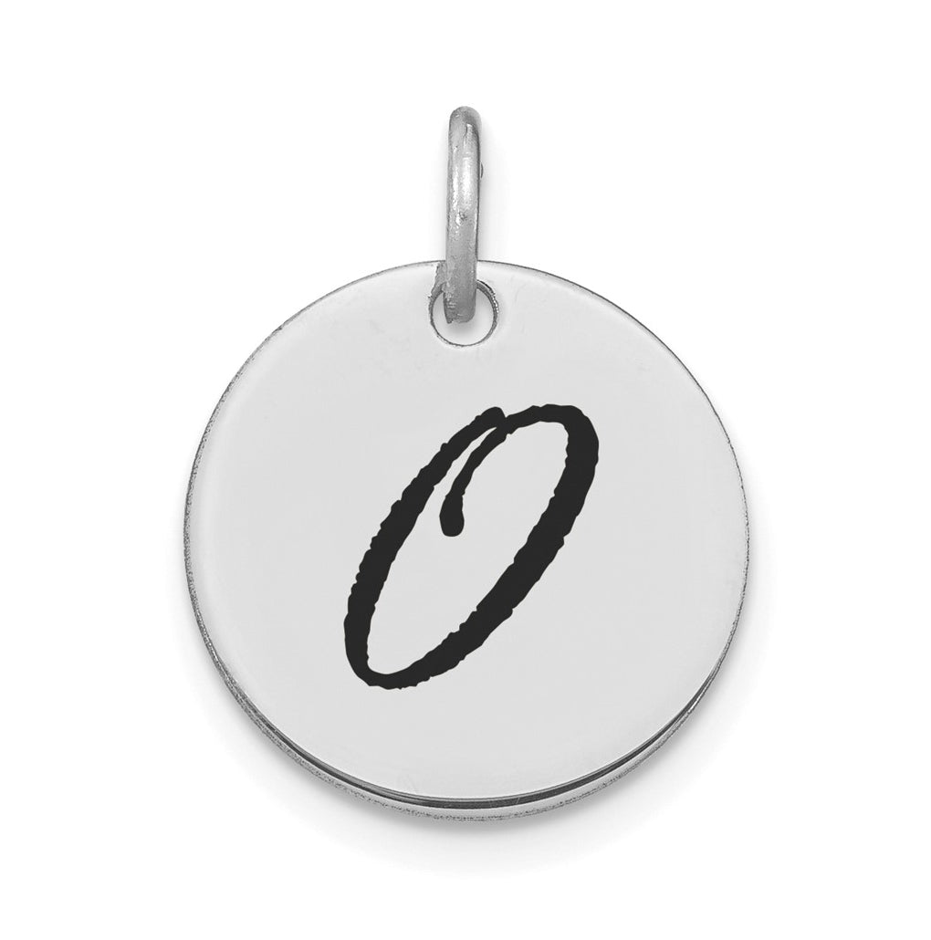 14K White Gold Polished Black Enamel Letter O Initial Disk Charm
