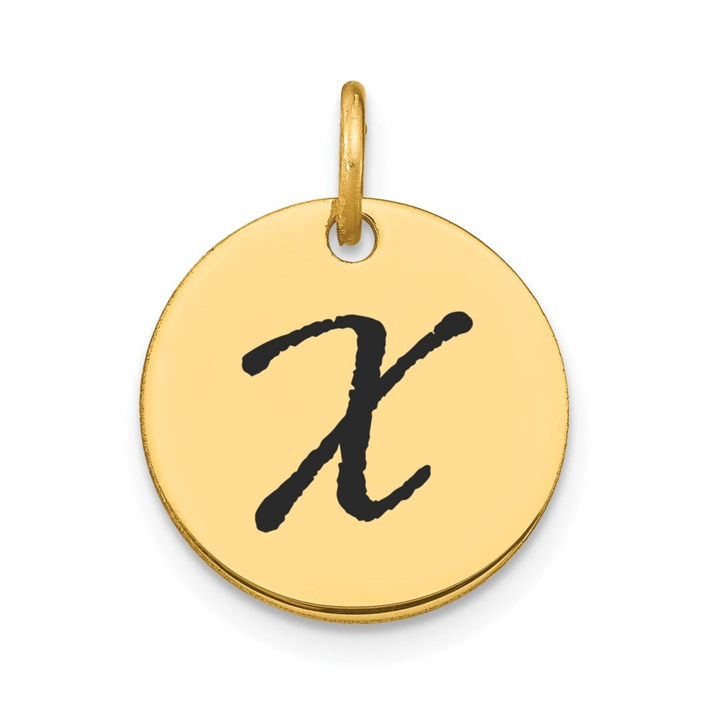 14K Yellow Gold Polished Black Enamel Letter X Initial Disk Charm