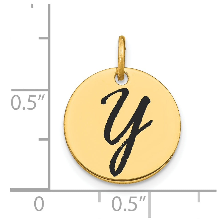 14K Yellow Gold Polished Black Enamel Letter Y Initial Disk Charm