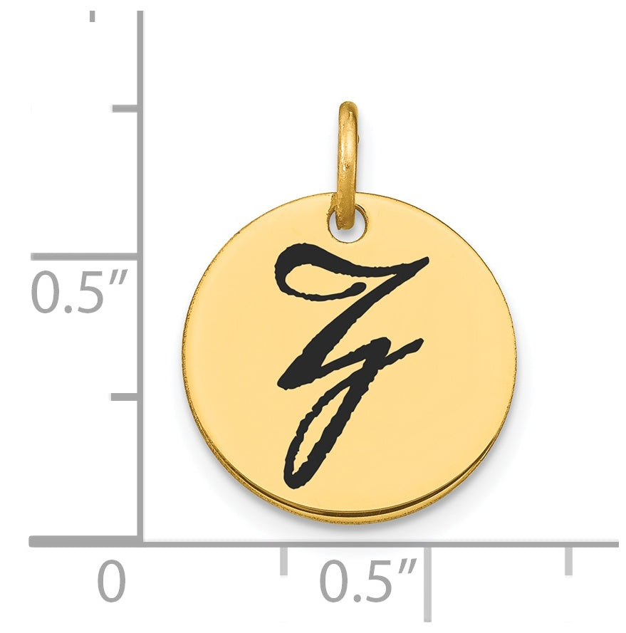 14K Yellow Gold Polished Black Enamel Letter Z Initial Disk Charm