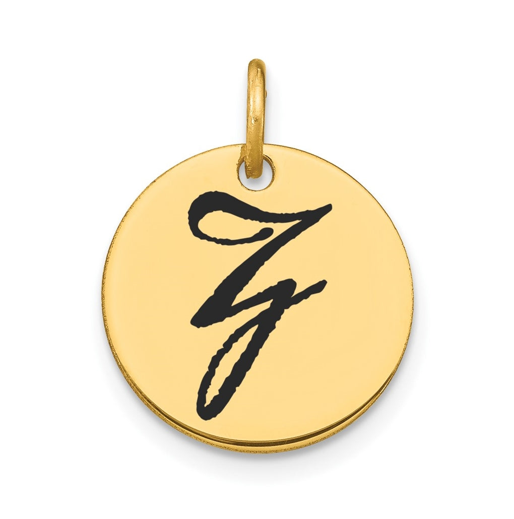 14K Yellow Gold Polished Black Enamel Letter Z Initial Disk Charm
