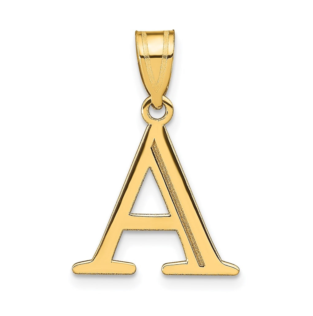 14K Yellow Gold Polished Etched Letter A Initial Pendant