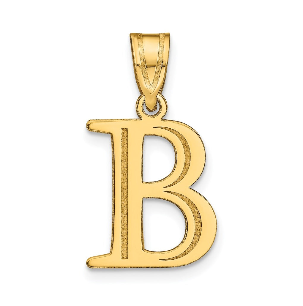 14K Yellow Gold Polished Etched Letter B Initial Pendant