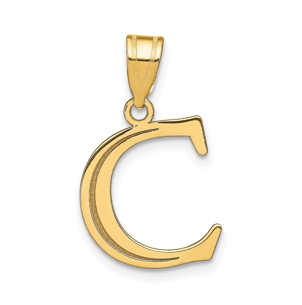14K Yellow Gold Polished Etched Letter C Initial Pendant