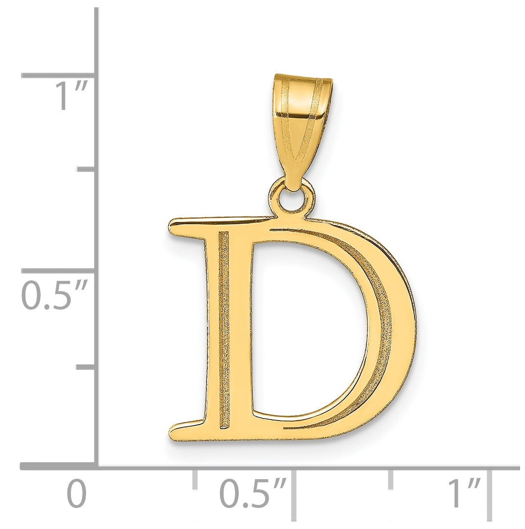 14K Yellow Gold Polished Etched-Letter D Initial Pendant
