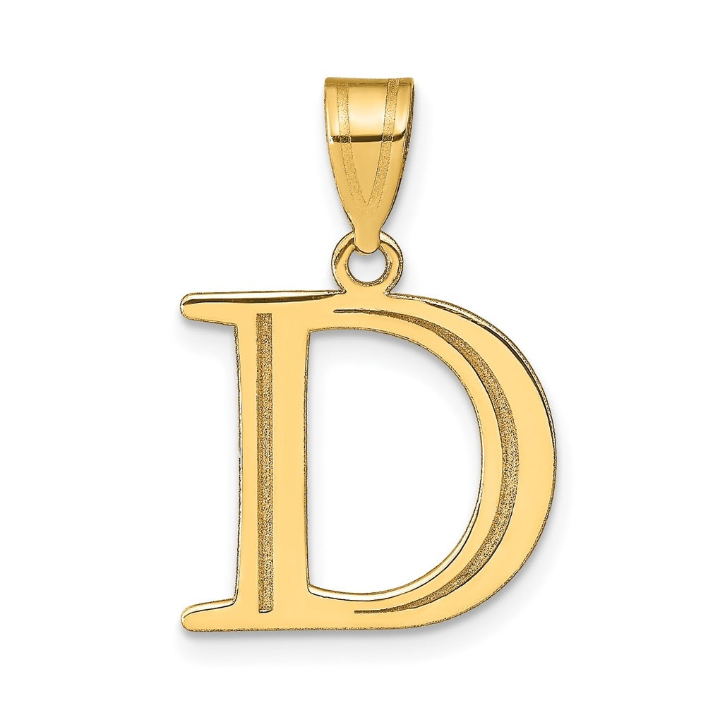 14K Yellow Gold Polished Etched-Letter D Initial Pendant