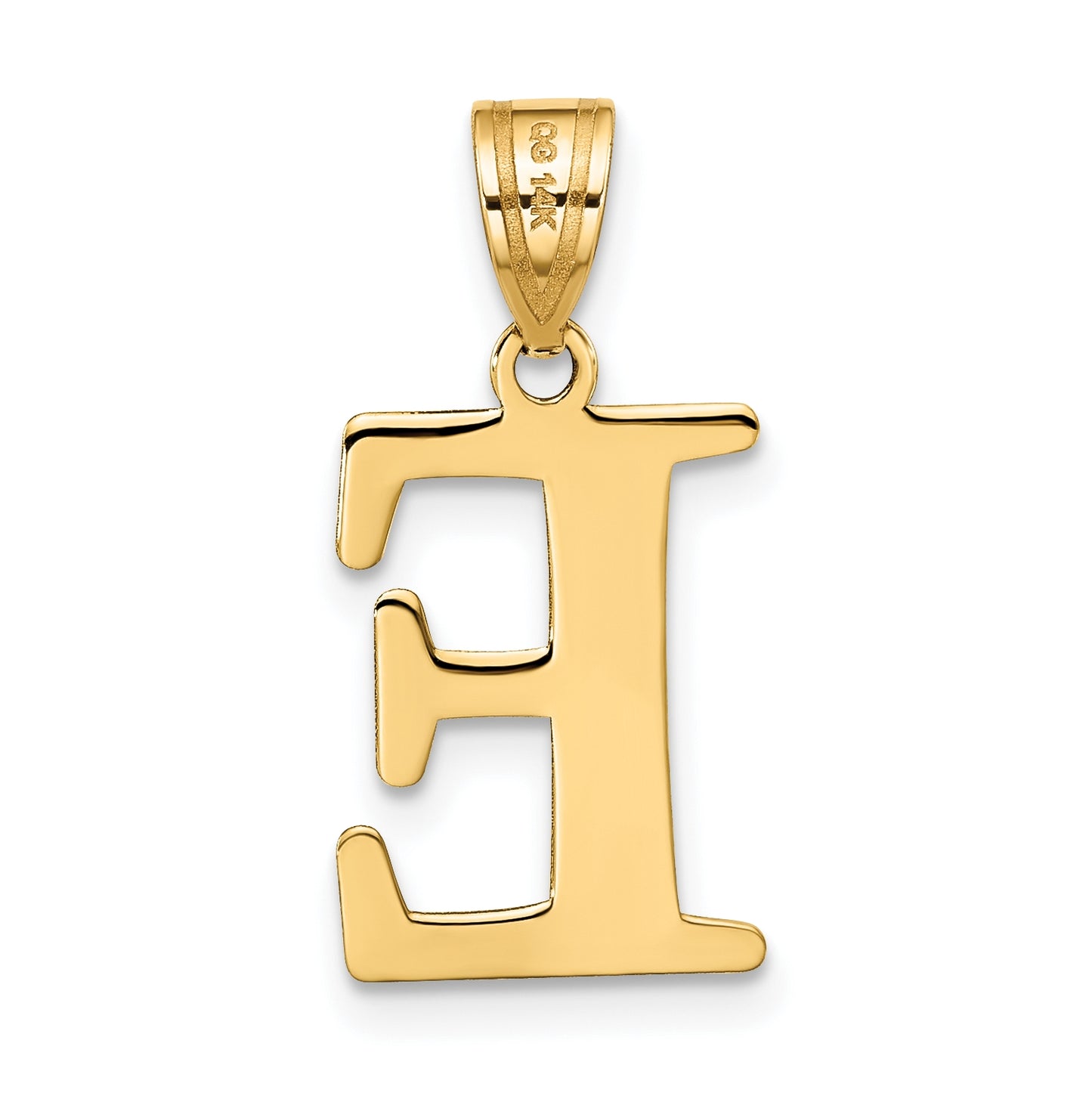 14K Yellow Gold Polished Etched Letter E Initial Pendant
