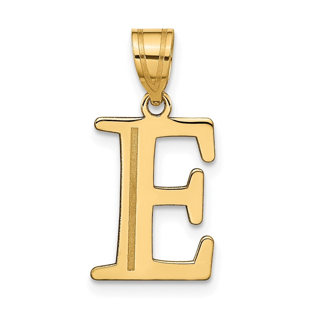 14K Yellow Gold Polished Etched Letter E Initial Pendant