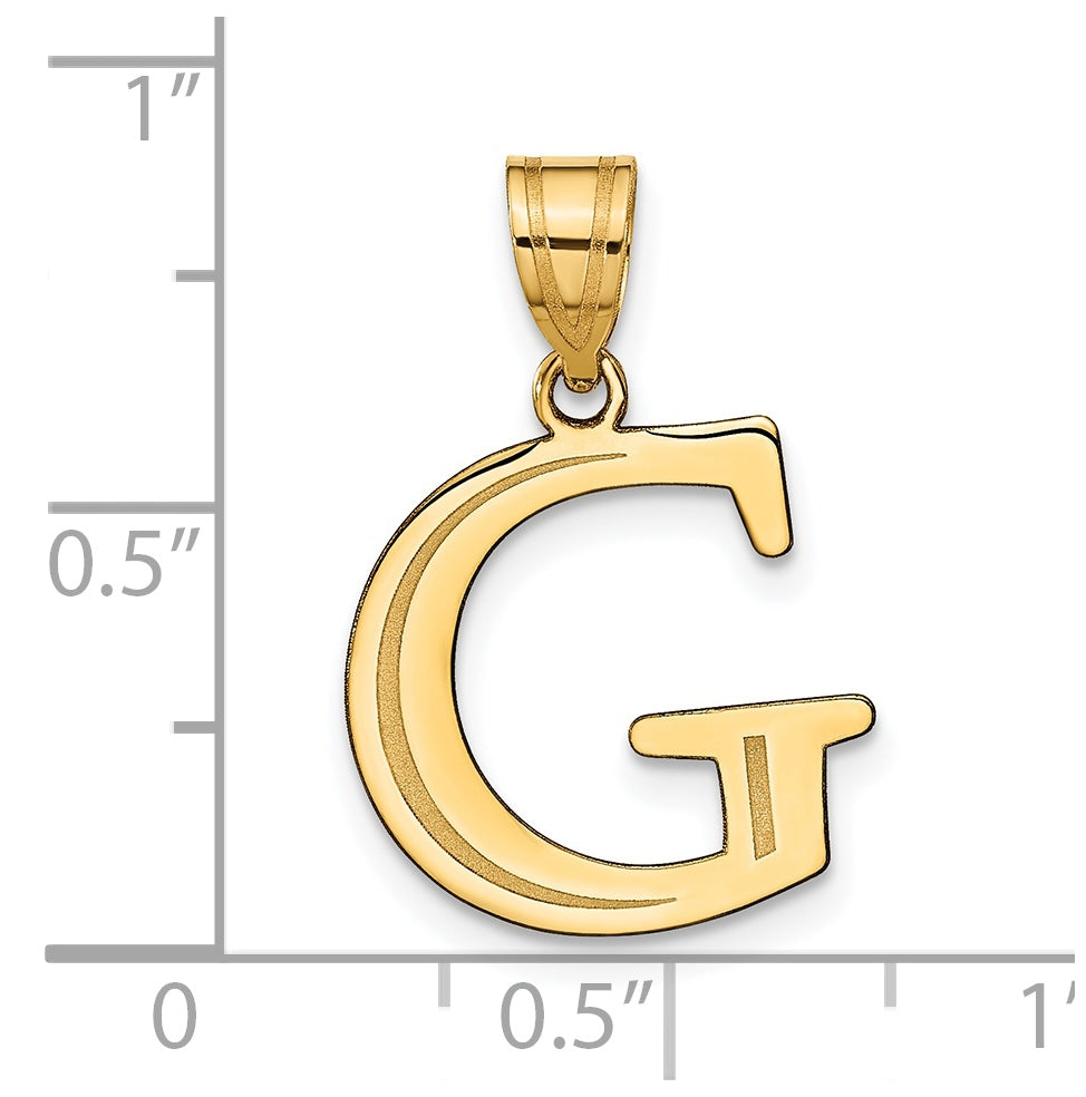 14K Yellow Gold Polished Etched Letter G Initial Pendant