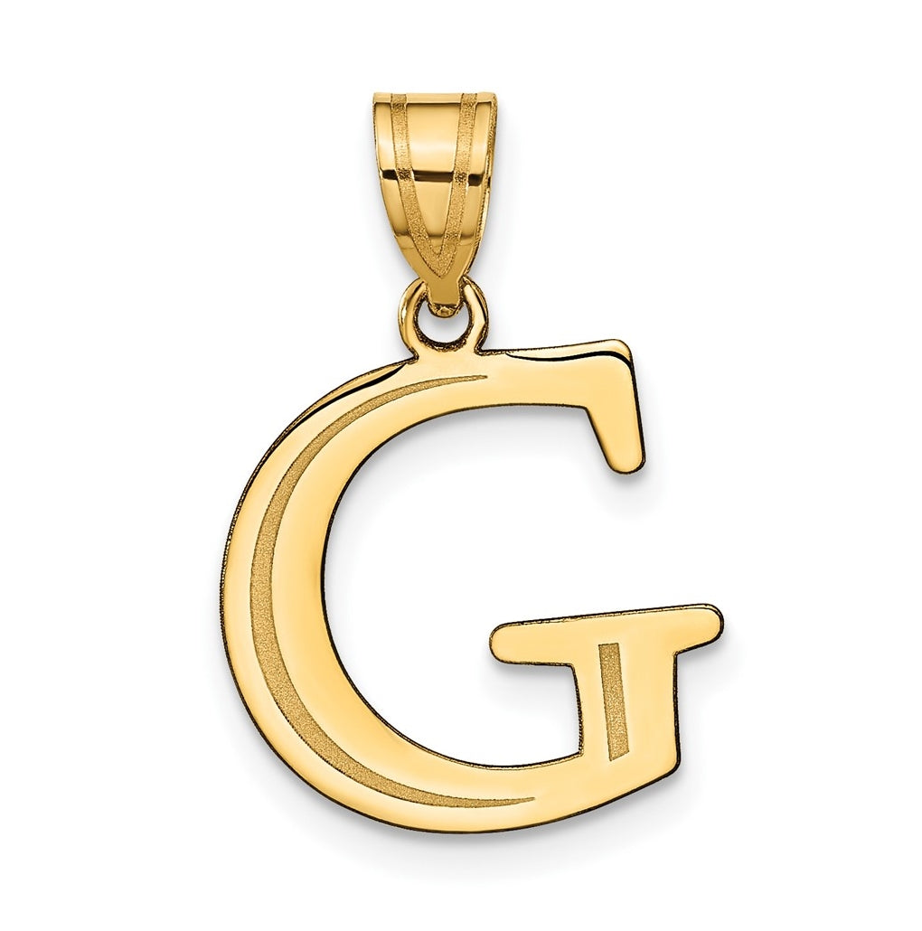 14K Yellow Gold Polished Etched Letter G Initial Pendant